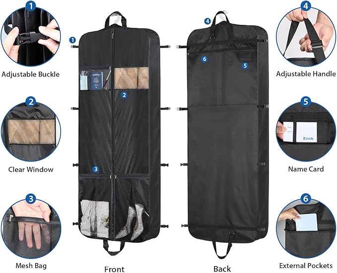 Zilink Luxury Storage 60" Garment Bag for Long Dress, Coat, Fur, Mink and Choir Robe 3.9" Gusset Cover Heavy Duty, Breathable, Hanging, Foldable Travel and Wardrobe Clothes Protector