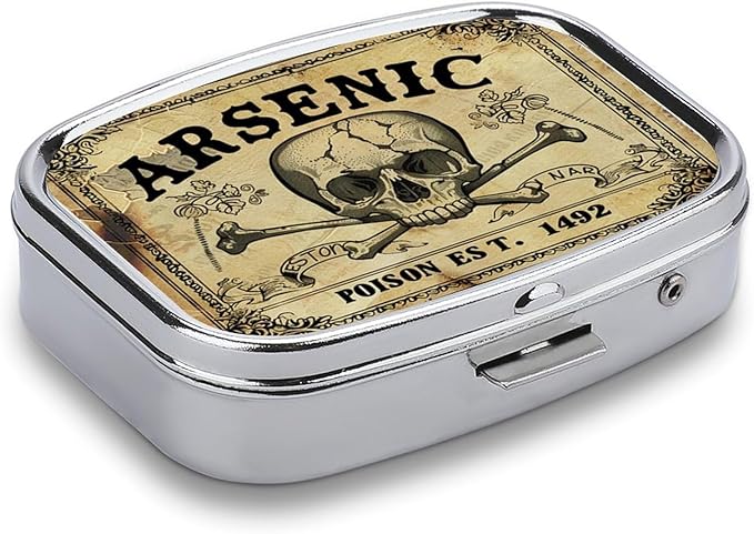 Metal 2 Compartment Pill Organizer Travel Friendly Portable Compact Pill Box Cute Pill Case to Hold Vitamins,Fish Oil,Supplements,Meds,Tablet for Purse,Pocket. (Vintage Skeleton)