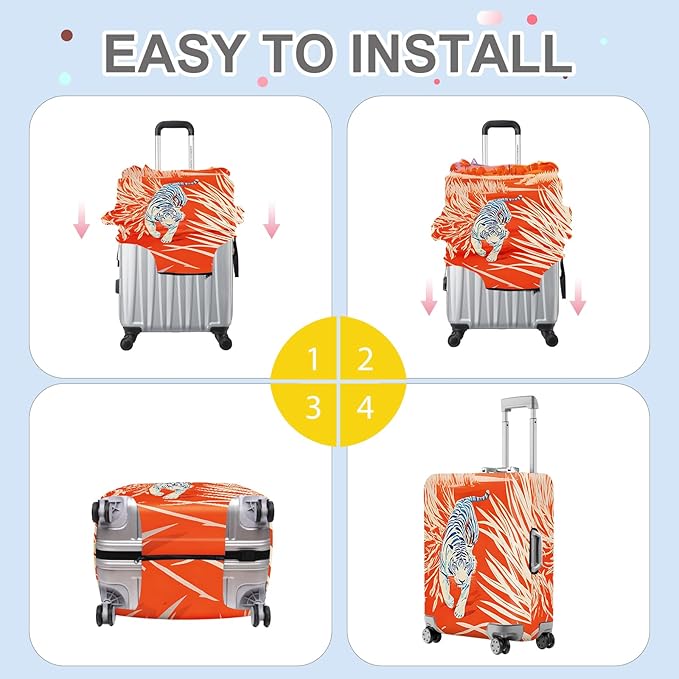 ANNA QUEEN Funny White Tiger Luggage Cover, Suitcase Protector with Bold Jungle Animal Print, Stretchable, Washable Travel Cover for 20-22 Inch Luggage
