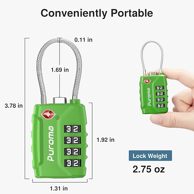 Puroma 2 Pack TSA Approved Luggage Locks, 4 Digit Combination Travel Locks Resettable Code Lock with Zinc Alloy Body for Suitcase, Toolbox, Backpack, Bag, Gym Locker (Green)