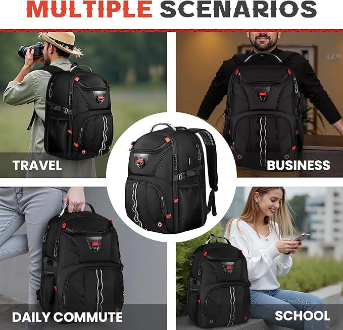 Extra Large Travel Laptop Backpack,18.4 inch XXXL Gaming Backpack, TSA Friendly College Daypack Big Capacity Heavy Duty Business Suitcase Daypack Bag USB Port for Men/Women-Black
