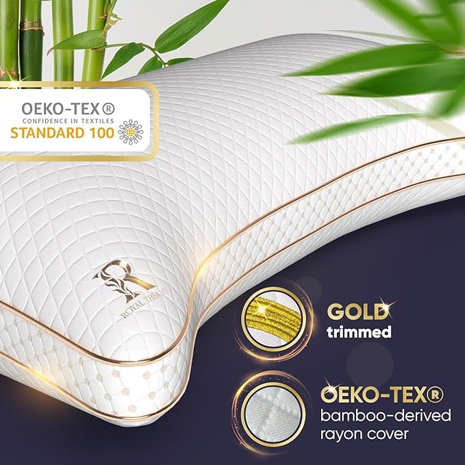 Royal Therapy Queen Memory Foam Pillow, Adjustable Shredded Memory Foam Pillows Queen Odor-Free Pillow for Neck & Shoulder Pain Relief, Support for Back, Stomach, Side Sleepers, BioForm