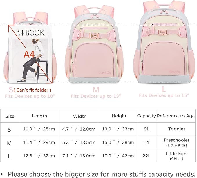 Lightweight Cute Kids Backpack for School Kindergarten Elementary Backpacks for Gilrs ages 6-8-10 (Pink Cream Celeste)