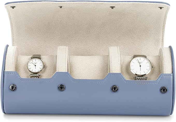 Oirlv Luxury Leather Watch Organizer Case Watch Box for Mens Jewelry Gift Box for Birthday Fathers Day Anniversary(3 slots, Sky Blue)