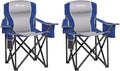 Padded Camping Chairs for Adults, Oversized Folding Outdoor Chairs, Weight Capacity 475lbs, with Cooler Bag, Cup Holder, Storage Pocket Carry Bag (Blue - 2 Pack)