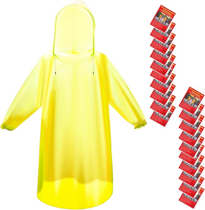 Bruvoalon 6 & 20 Pack Disposable Rain Ponchos for Adults/Youth, Waterproof PE Raincoats with Drawstring, Camping/Emergency