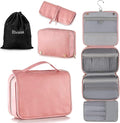 Elviros Hanging Travel Toiletry Bag for Women, 3-in-1 Large Makeup Bag and Cosmetic Organizer, Vegan Leather Waterproof Skincare Case for Travel Size Toiletries and Accessories