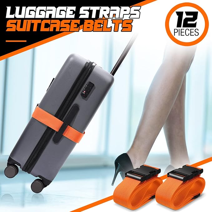 Eccliy 12 Pack Luggage Straps Suitcase Belts Wide Adjustable Packing Straps Travel Belts Accessories for Business Packing(Orange)