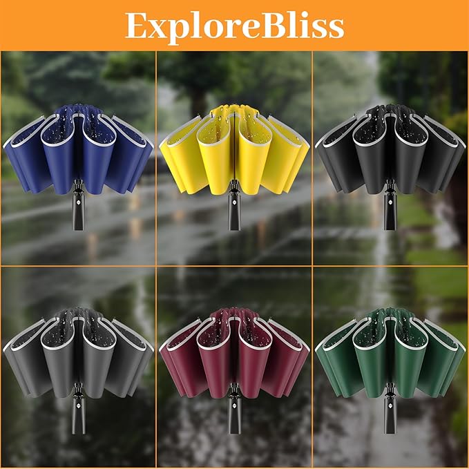 Travel Umbrella Superior, Beautiful & Compact, Large Strong but Light Portable and Automatic Folding Rain Umbrella, Premium Grip, Fits Car & Backpack