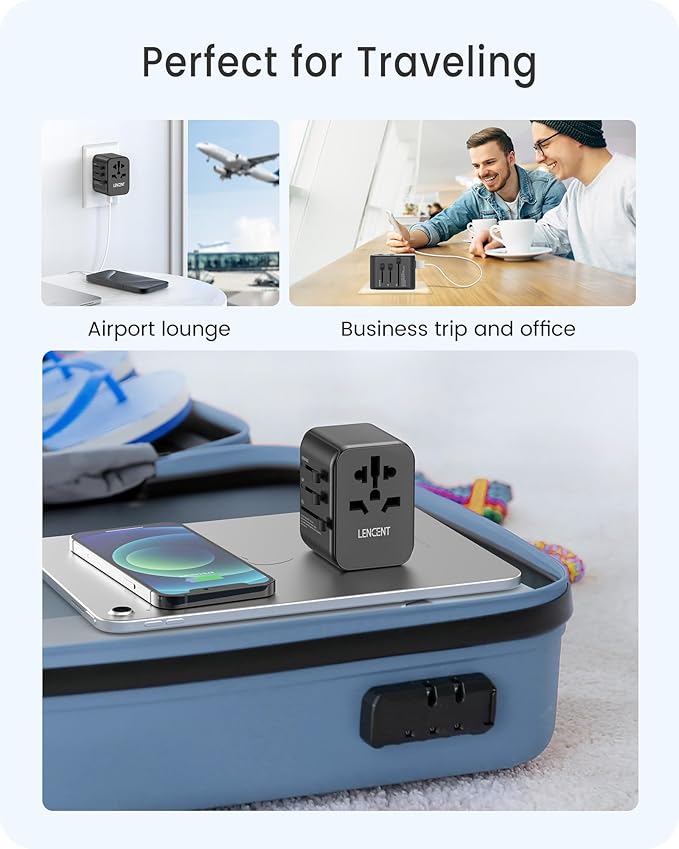 LENCENT Universal Travel Adapter, GaN III 30W International Charger with 2 USB Ports & 3 USB-C PD Fast Charging Adaptor, Worldwide Wall Charger for iPhone,Laptops, Type A/C/G/I (USA/UK/EU/AUS)