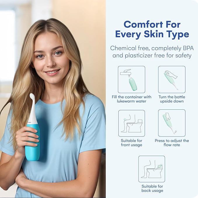 The Original HAPPYPO Butt Shower - Portable Bidet for Travel - Known from German Shark Tank - The Easy-Bidet 2.0 Replaces Wet Wipes (Color: Light Blue)