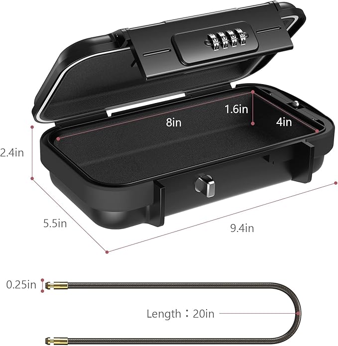LOFICOPER Portable Safe Lock Box, 4 Digit Security Case, Beach Safe Box with Removable Chain, Waterproof Design, for Sports, Beach, Travel, Black