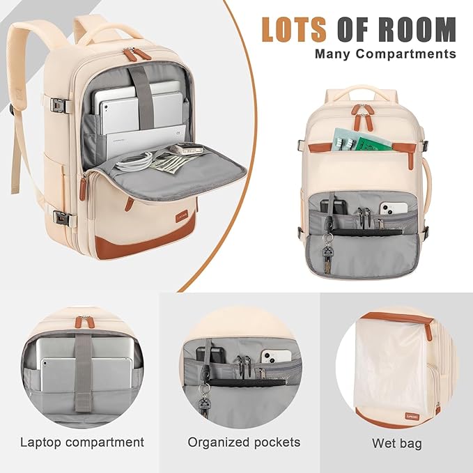 50L Travel Backpack with USB Charging Port, Water-Resistant Carry On Backpack for Men Women, Business Laptop Backpack for Trips & Commutes, Fits 18 Inch Laptop