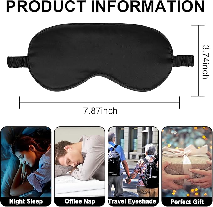 2Pack Silk Sleep Mask,IEKEODI Eye Mask for Sleeping，Elastic Blackout Eye Mask & Blindfold for Full Night's Sleep,Travel and Nap(Black+Purple)
