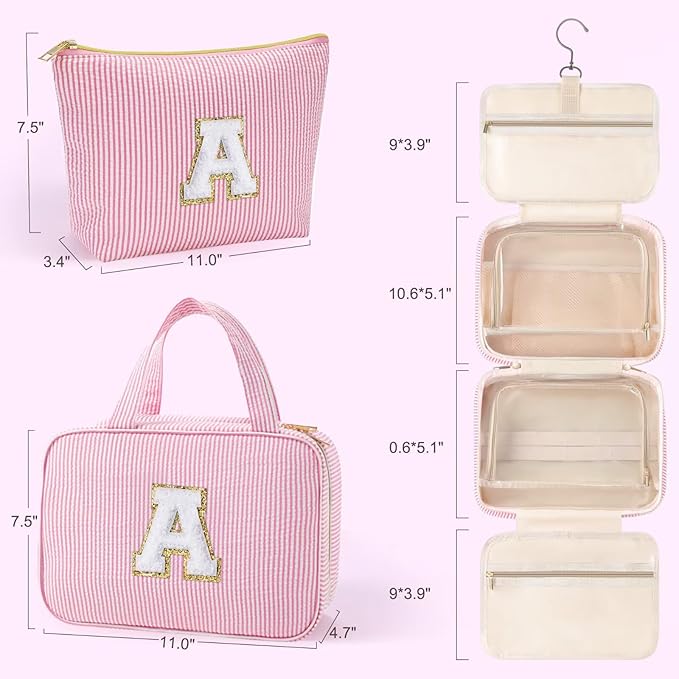 YOOLIFE Travel Toiletry Bag for Women - Hanging Toiletry Bag Makeup Bag, Portable Toiletries Cosmetic Bag, Airplane Travel Essentials - Letter O, Pink