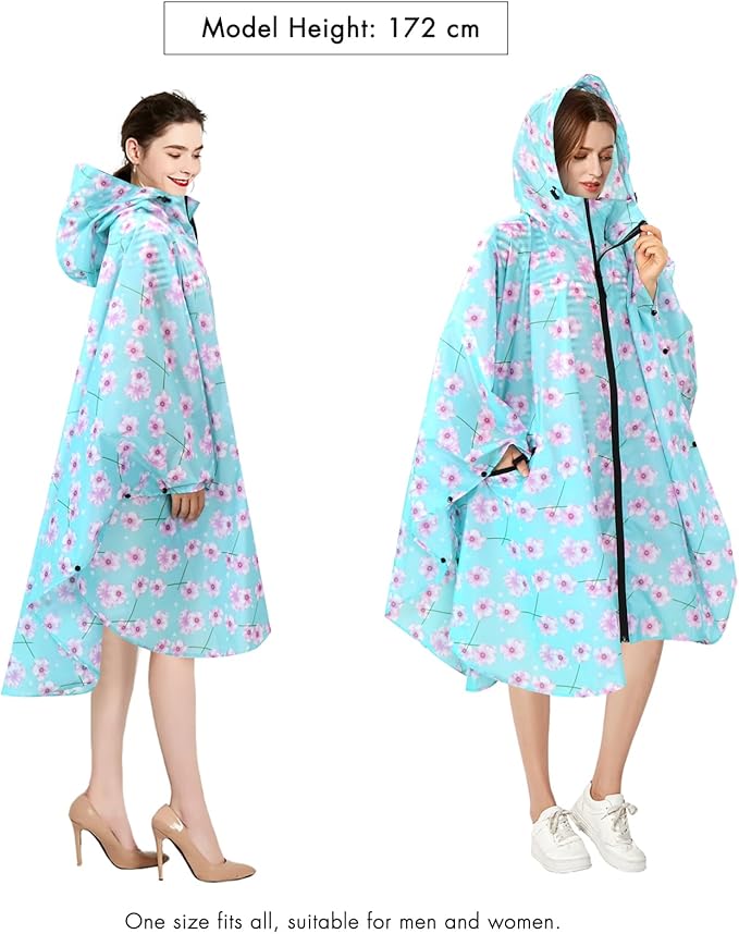 ANYOO Waterproof Rain Poncho Lightweight Reusable Hiking Hooded Coat Jacket for Outdoor Activities