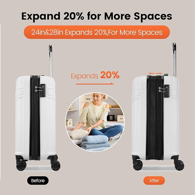 GinzaTravel Luggage Sets 3-Piece Expandable Suitcases with Wheels PC+ABS Durable Hardside Luggage sets TSA lock