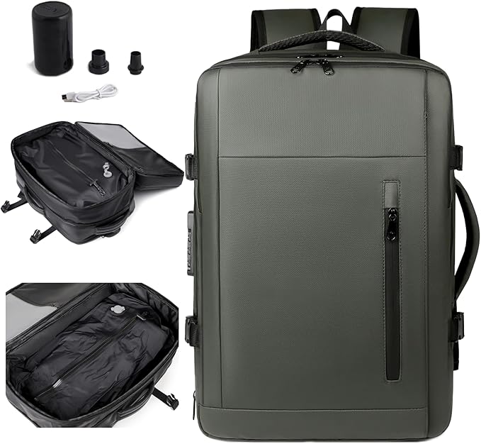 Vacuum-sealed travel computer backpack, Water-Resistant, With vacuum pump, Multiple Compartments, Anti-theft combination lock (Grey)