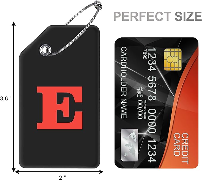 8 Pcs Luggage Tags for Suitcases, 26 Initial Letter Travel Luggage Baggage Identification Labels ID Tags Fully Bendable Tags with Stainless Steel Loop (Letter F, Black)