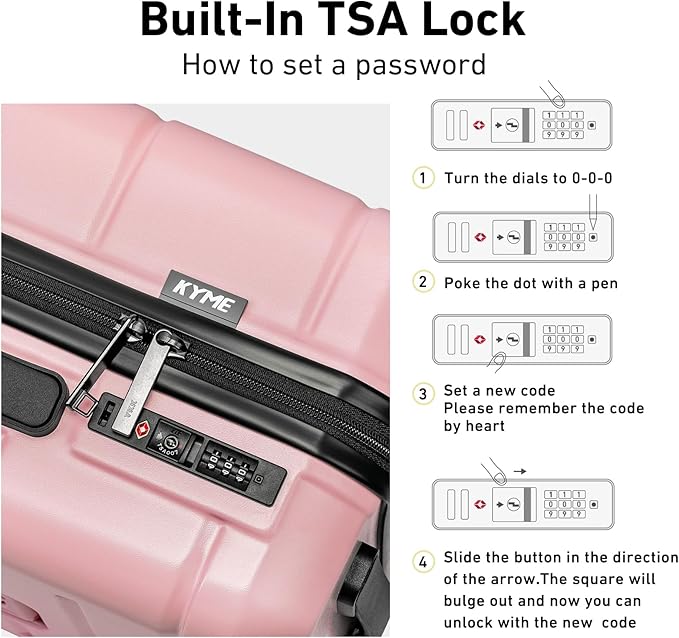KYME Luggage Sets 2 Piece Hardshell 22"/26" Suitcase with Spinner Wheels Hardside Suitcases Sets with TSA Lock Lightweight Travel Luggage Set with Cup Holder for Women Pink