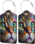 2 Pack Luggage Tags for suitcases Cute Cat Luggage Tag, Leather Stainless Steel Loop Label Tag for Men Women Travel Bag Suitcase(cat face)
