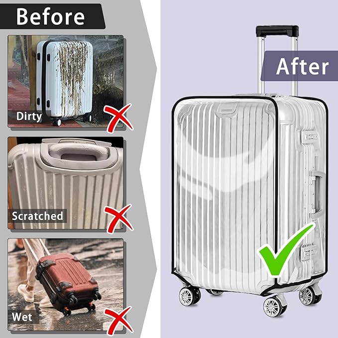 Yotako Clear PVC Suitcase Cover Protectors 24 Inch Luggage Cover for Wheeled Suitcase 24''