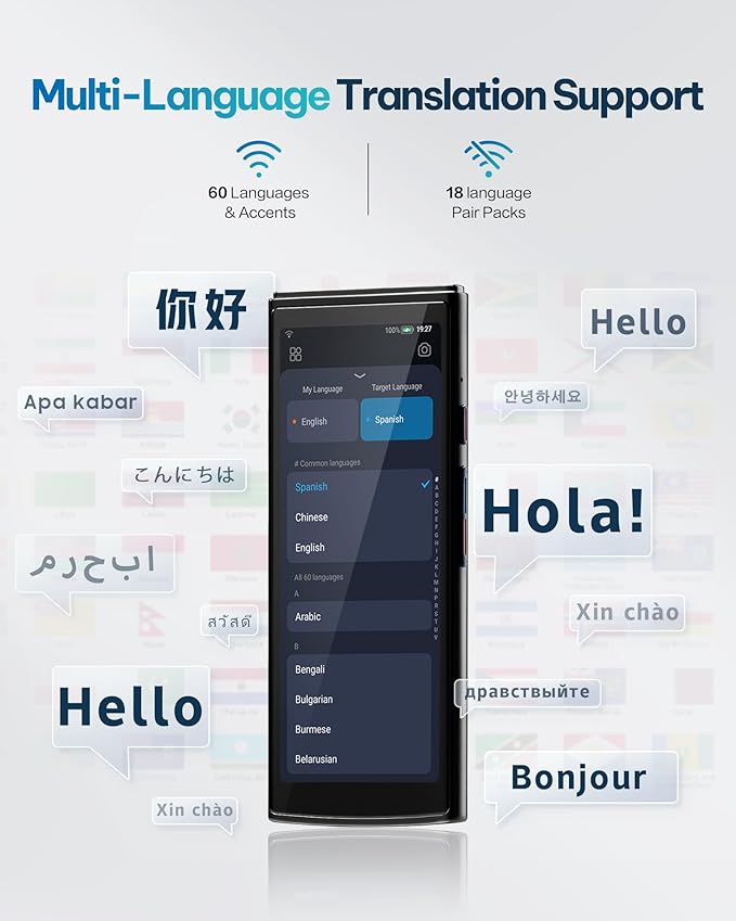iFLYTEK AI Language Translator Device — 60 Languages, Real-Time Split-Screen & Two-Way Instant Voice Translation, 18 Offline Packs, 2-Year Global Data for K-12 Education, Business, Travel