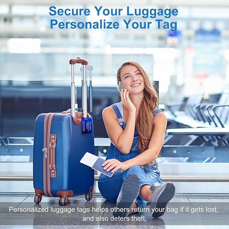 Stainless Steel Personalized Luggage Tags for Suitcases - Custom Name ID Travel Tags for Luggage, Backpacks, Baggage and Bags - Metal Unique Lable - Travel Essentials Accessories for Kids, Women, Men