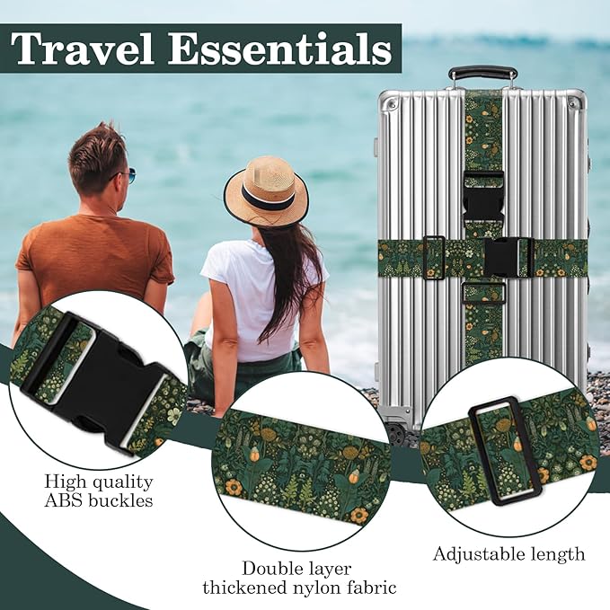 Luggage Straps for Suitcases TSA Approved, Luggage Identifiers for Suitcase, Adjustable Suitcase Strap for Baggage Security with Cute Patten, Travel Necessary Accessories (Sage Green)