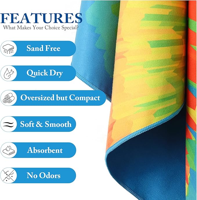 Your Choice Microfiber Quick Dry Sand-Free Beach Towel for Adults & Kids (67x35 Inch, 60x30 Inch) - Oversized, Compact, Lightweight, Absorben