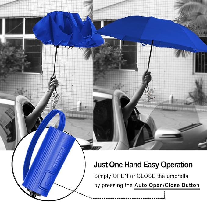 LANBRELLA Compact Reverse Folding Umbrella Auto Windproof Travel Umbrella