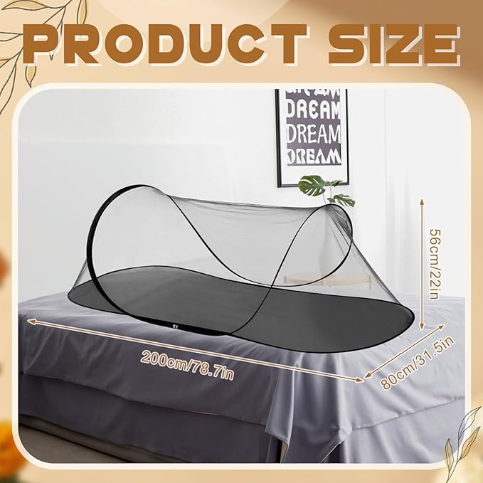 2 Pcs Large Pop up Mosquito Tent Portable Foldable Mosquito Bug Net for Bed Camping Travel Patio Outdoor 78 * 31 * 22 Inch Bug Netting Mesh Tent Canopy for Adults Baby Bedroom, Black