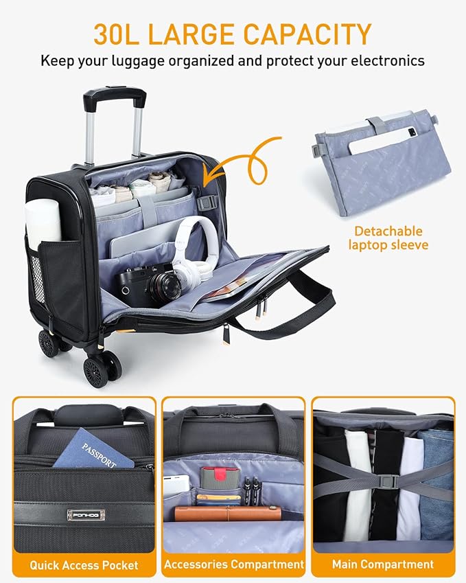 Rolling Laptop Bag - Rolling Briefcase with 4 Spinner Wheels, 15.6 Inch 1680D Nylon Water Resistant Computer Bag for Men and Women Work Travel, Black (Black, 15.6in)