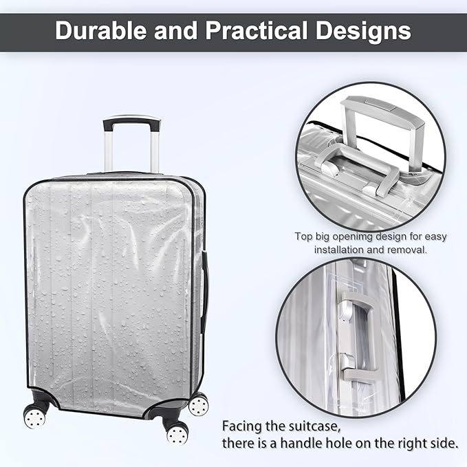 Suitcase Cover for 30" Luggage TSA Approved Clear PVC Thickened Protective Sleeve Waterproof Cover for Wheeled Luggage