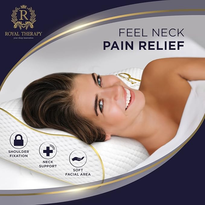 Royal Therapy Memory Foam Pillow, Queen Neck Pain Relief, Contour Cervical Pillow, for Neck and Shoulder Pain, Side, Back and Stomach Sleeper