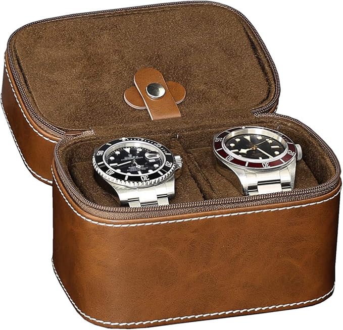 ROTHWELL 2 Watch Travel Case Storage Organizer for 2 Watches | Tough Portable Protection w/Zipper Fits All Wristwatches & Smart Watches Up to 50mm