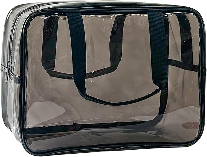 Travel Clear Waterproof PVC Bag, Toiletry Carry Pouch Makeup Artist Bag, Makeup Bags with Zipper Handle Straps, Tote Bag Gray