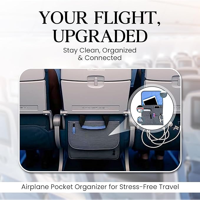 SO~MINE Airplane Pocket Organizer | Tray Table Cover | In Flight Seat Back Organizer Bag | Commuter Essential Travel Bag | Media Pouch For Flying | Travel Gift | Attaches To Luggage
