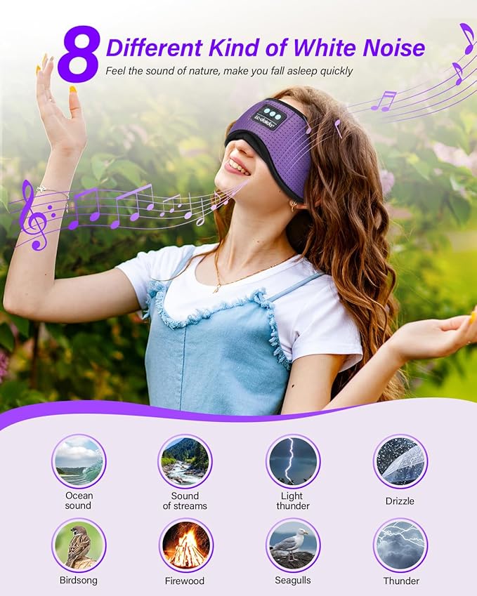 LC-dolida Sleep Headphones, White Noise Bluetooth Sleep Mask 3D Breathable Wireless Eye Mask for Timing, Sleep Mask with Bluetooth Headphones for Side Sleepers Travel Yoga, Cool Gadgets for Women Men