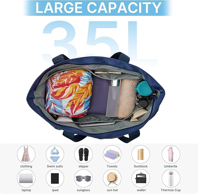 G4Free Beach Bag,Waterproof Beach Tote Pool Bags for Women,Compatible with Stanley Cup,Foldablefor Weekender Travel