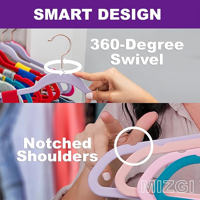 MIZGI Premium Velvet Hangers (30 Pack) Heavy Duty - Non Slip Felt Hanger - Blush Pink - Rose Gold 360 Degree Swivel Hooks,Space Saving Clothes Hanger,Durable Strong for Suits,Coats,Dress