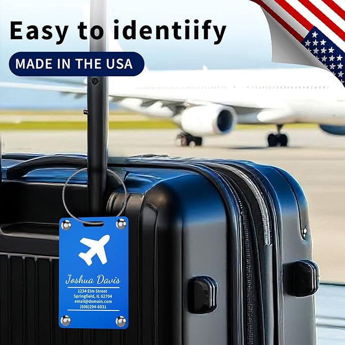 3 Pack Personalized Luggage Tags for Suitcases, Handmade Engraved Stainless Steel Custom Luggage Tags for Cruise Travel with Stainless Loop, Suitcase Identifier Metal Name Baggage Tag