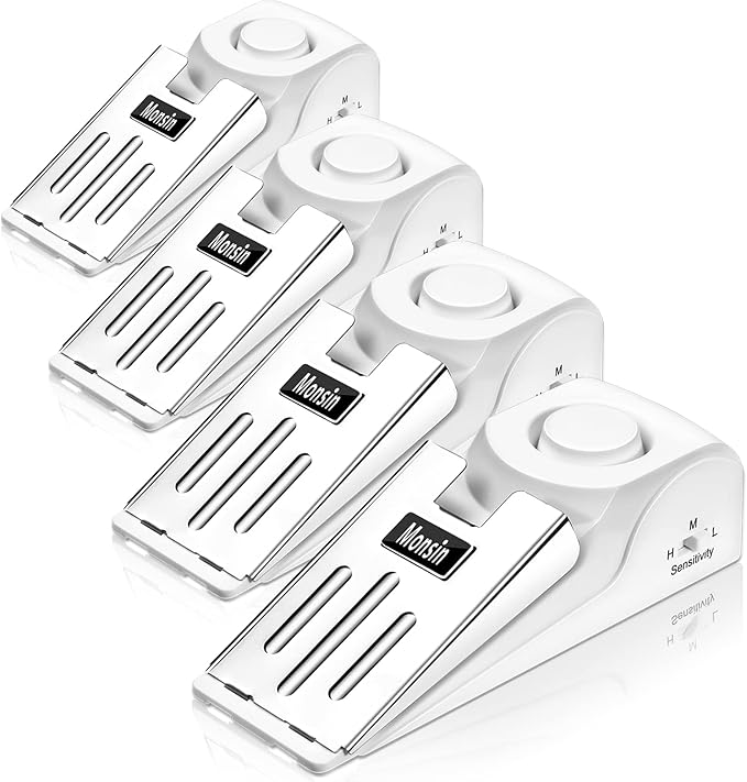 Door Stop Alarm, Door Stopper with 120DB Security Alarm, Floor Wedge Doorstop for Travel Apartment Home House (Pack of 4)