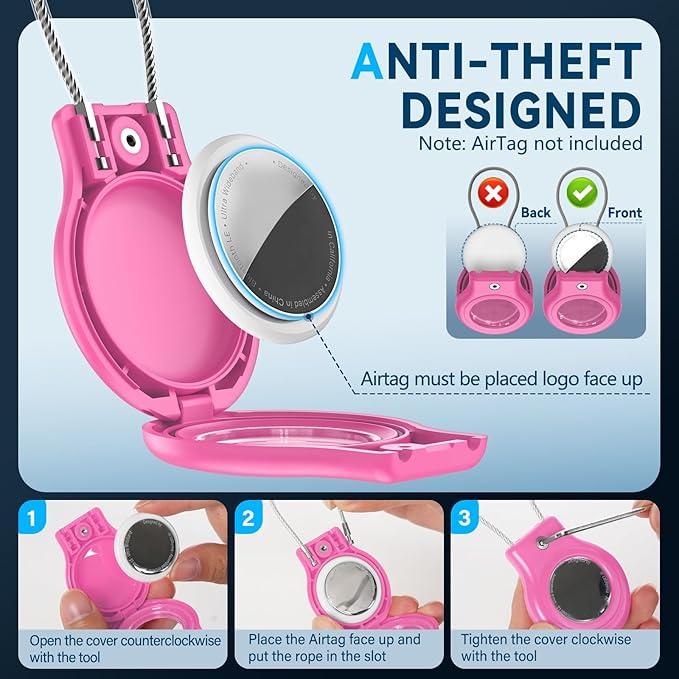 Waterproof Airtag Holder,Airtag Case with Secure Lock,Airtags Keychain for Apple Airtag,Anti-Lost Protective Cover Air tag Accessories for GPS Item Finder Tracker Luggage,Bag,Key,Pet,Cat,Dog-Rose Pink