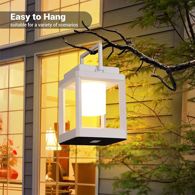 LETRY Outdoor Table Lamp, 3-Level Brightness LED Nightstand Lantern, Portable Rechargeable Solar Lamp IP44 Waterproof, Touch Control Outdoor Cordless Lantern for Patio/Walking/Reading/Camping