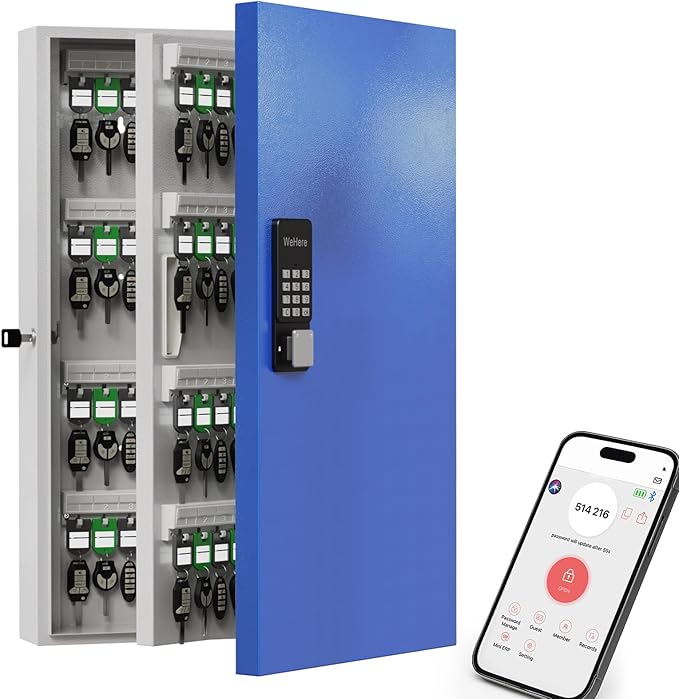 WeHere 192 Key Lock Box Wall Mount, APP Bluetooth/Wi-Fi, OTP/Fixed Code, Smart Key Cabinet with Tag, Key Organizer Holder box for Office, Valet, Realtor, Hotel Key Management