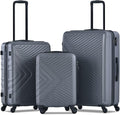 Campfun 3 Piece Luggage Sets, Hardshell ABS Luggage with TSA Lock, Carry On Suitcase Sets Lightweight Durable with 2 Hooks & Spinner Wheels, 20in/24in/28in - Grey(C)