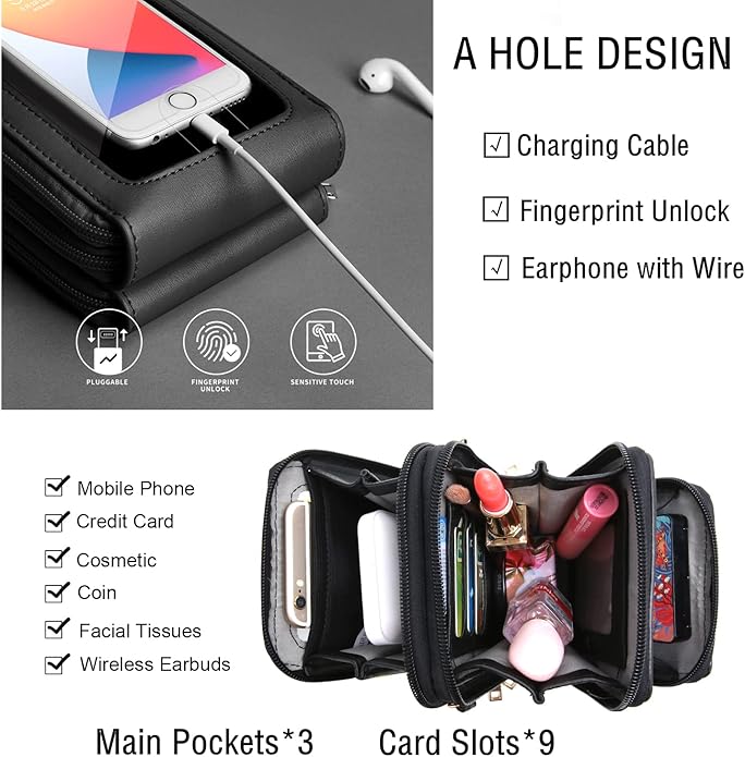 Crossbody Cellphone Purse Women Touch Screen Bag RFID Blocking Wallet Handbag Shoulder Strap