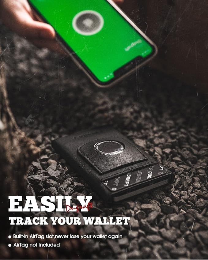 DUGRAFT Pop Up Wallet with AirTag Holder, RFID Blocking Air Tag Wallet with Money Clip Smart Credit Card Holder Wallet for Men(AirTag Not Included)