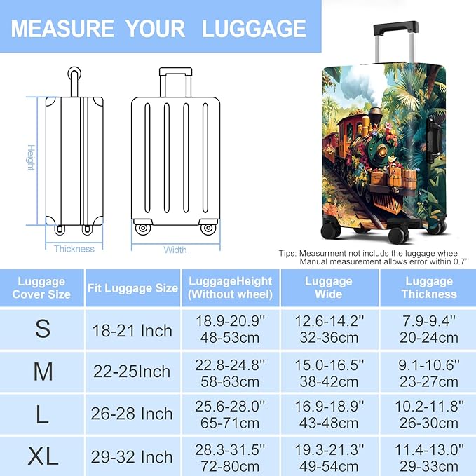 Train Luggage Cover Washable Suitcase Protector Anti-Scratch,Stretchable Fit for 20-34Inch Luggage Durable Travel Bag Cover with Zipper Closure (M(24-26inch suitcase))